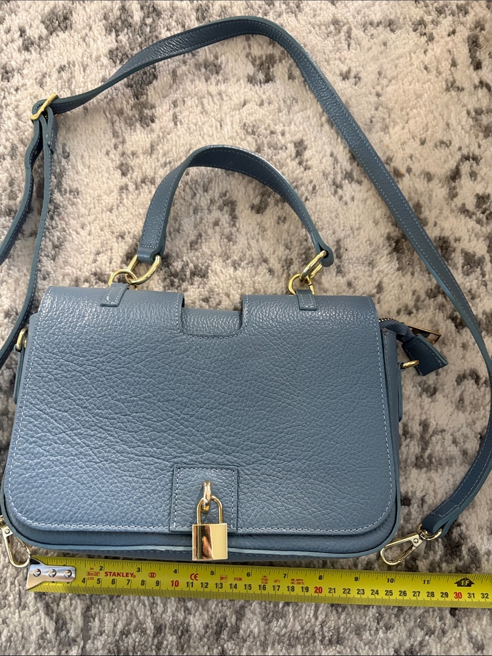 Italian Genuine Leather Top-Handle Crossbody Bag - Dusty Blue